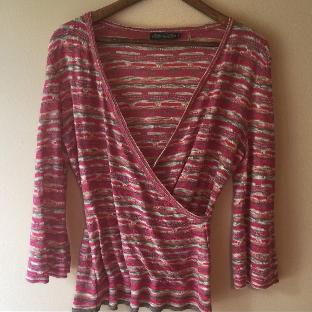ZoZo Pink Striped Crossover Sweater